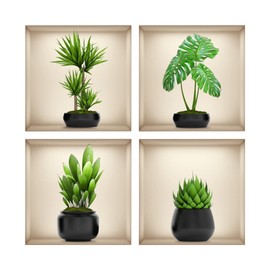 WOHAHA Wall Sticker, Stylish, Plant, Plant, Plant, Plant, Succulent Plants, Greenery, Scenery, Scenery, Scenery, Scenery, Scenery, Wall Sticker, Removable, Wall Sticker, Wall Sticker, Art, Waterproof,