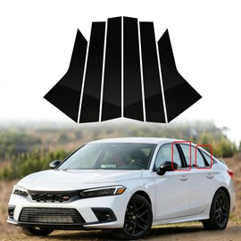 YINEOR for Honda Civic B Pillar Trim, Glossy Black, 6-Piece Set