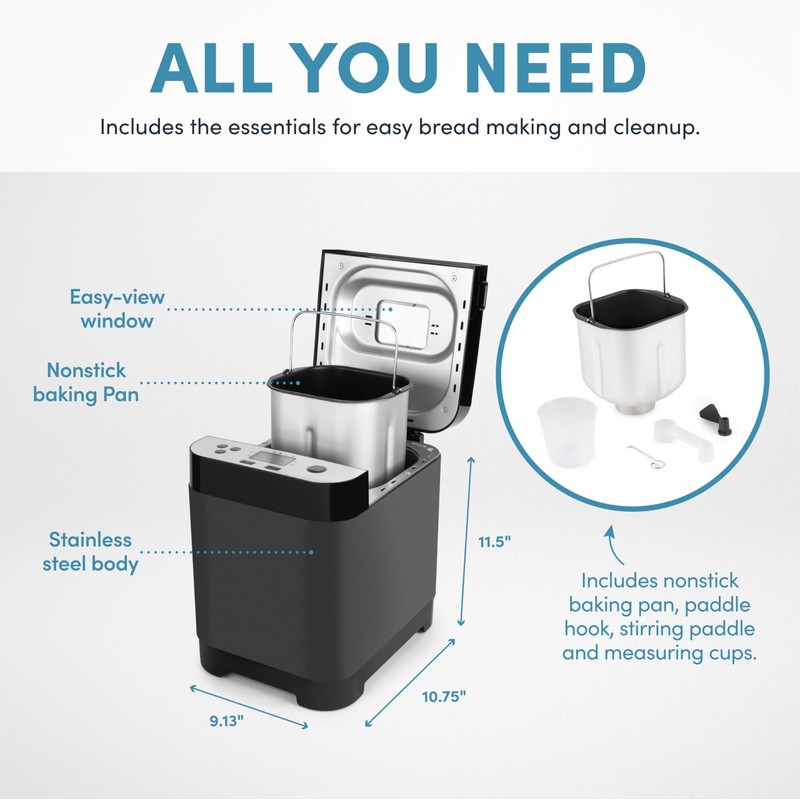 AROMA® 1.5lbs. Digital Bread Maker with Crust Customization, Clear-View Lid,