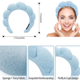 FveBzem Spa Headbands for Women Sponge Headband for Washing Face Puffy Makeup Headband Skincare Headbands for Makeup Removal, Shower, Non-slip Hair Bands Terry Cloth Headbands Hair Hoops