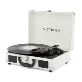 Victrola Journey II (2025 Model) – Bluetooth Suitcase Record Player – Built-in Stereo Speakers with Enhanced Bass, 3-Speed Turntable, Bluetooth Input and Output, RCA & Headphone Outputs (White)
