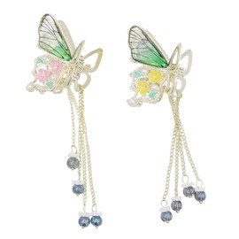 2Pcs Butterfly Hair Claw Clips,Metal Small Butterfly Hair Claw Clips with Tassel Pearl Nonslip Clamps Styling Hairclips for Thick Long Hair Women