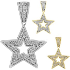 HarlemBling Solid 925 Sterling Silver - Men's Women's Hip Hop Star Pendant - Fully Iced Small/Medium Size (Gold Finish)