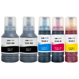 YAD/HAR Compatible Ink Bottle, Epson Hermit Crab, Hedgehog Ink, YAD-BK (Extra Volume, 5.1 fl oz (140 ml) *2+ HAR-C/HAR-M/HAR-Y, 2.4 fl oz (70 ml) each, Large Capacity, 5 High Colors, Compatible with