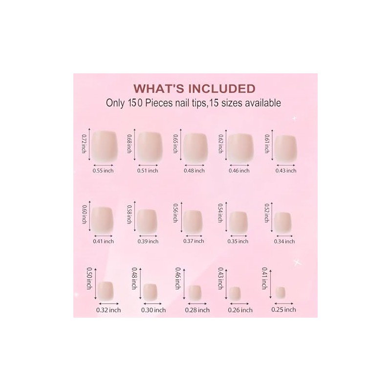 Dsixnails 150 uñas postizas nude, 5 tonos, uñas postizas cortas