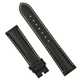 BandR Bands Black Leather Watch Band fits Bell & Ross Original Vintage BR123/BR126 w/White - 20mm, Large