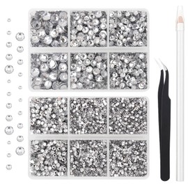 10000PCs 2-6MM Clear Crystal Resin Flat Back Rhinestones with Silver Bottom, Round Non Hotfix Resin Rhinestones Nail Gems Stones with Tweezer & Picker Pen for Tumblers Nail Art & DIY Decoration