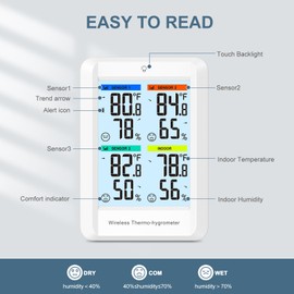 AnkiloIndoor Outdoor Thermometer Hygrometer Weather Stations, Digital Hygrometer Wireless Indoor Thermometer with Backlight, Temperature Humidity Monitor Gauge with 3 Remote Sensors, 328ft Range