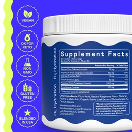Hi-Lyte K1000 Blue Raspberry Electrolytes Powder, 50 Servings - 1000mg Potassium + Magnesium, Sodium, Trace Minerals - 0 Carbs, 0 Sugar