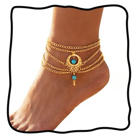 Nicute BohoTurquoise Anklet Gold Ankles Layered Foot Jewelry for Women