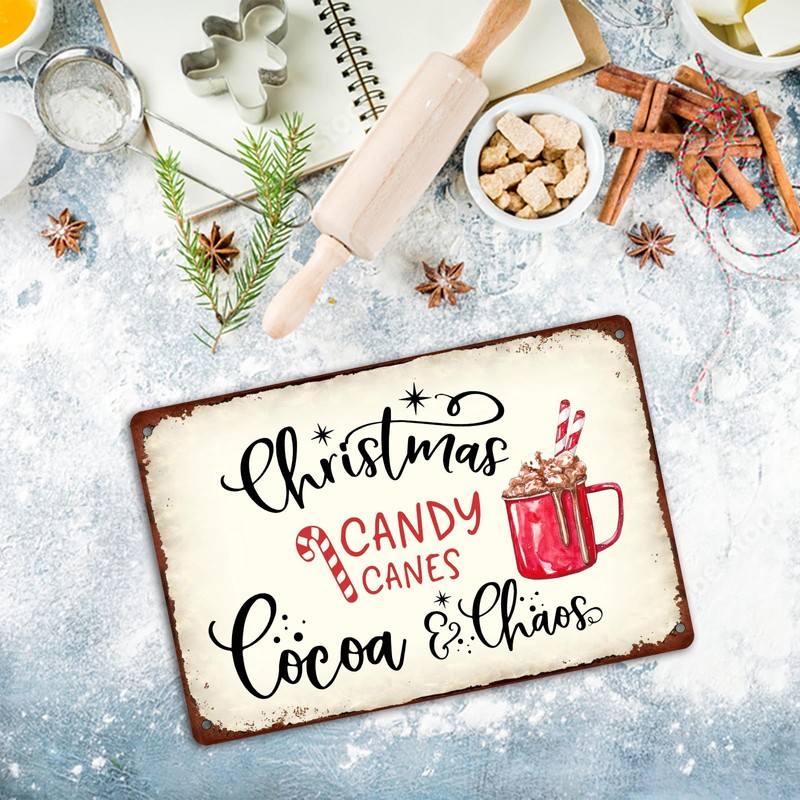 Christmas Candy Canes Cocoa Meta Tin Sign Funny Christmas Hot