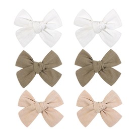 6 Pcs Linen Fabric Hair Bows, Girls Headdress Print Flower Bowsr, Cute Bow Hairs Alligator Clips, Cotton Hair Bows for Girls Bangs Hairstyle Hairpin Accessories