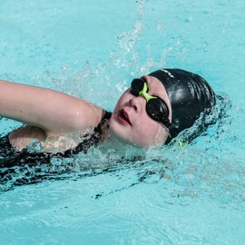 Maru Sprite Kids Swimming Goggles, UV Protection Swim Goggles, Quick Adjust Comfort Strap, Anti-Fog Dark-Tinted Clear Vision Swim Goggle Lenses, 3-14 years (Black/Green, Kids)