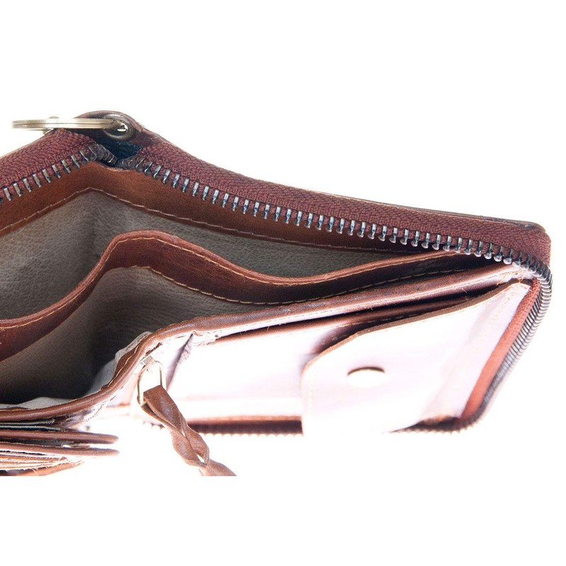 Glazed Genuine Leather Biker's Leather Wallet with Metal Chain