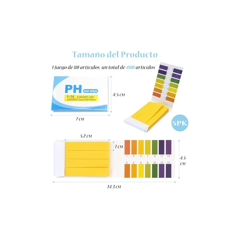 Papel de Prueba de PH, 400 Hojas, PH 1-14