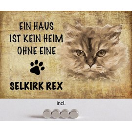 Metall Schild 20x30cm mit 4 Magneten Ein Haus ist kein Heim ohne Selkirk Rex Katze Blechschild