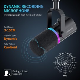 FEELWORLD PM1 XLR USB Dynamic Microphone with Boom Arm Stand Gifts for Podcast Recording PC Computer Gaming Live Streaming Vocal Voice-Over, Studio Metal Mic, RGB Light, Mute Button, Headphones Jack
