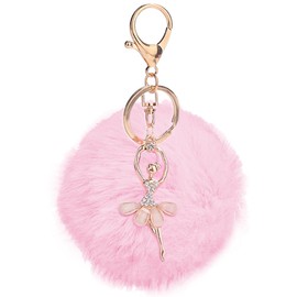 Fluffy Keychain Dancer Dance Keychain for Girls Women Backpack Car Keyring Dancing Keychain for Cute Girls Ballerina Decor Handbag Purse Charms Key Ring Fluffy Ball Key Chain