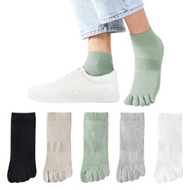 Yazon Five Toe Socks, Men's, Summer, Ankle Socks, Mesh Cotton, Thin, Five Toe Socks, Breathable, Sweat Absorbent, Sports, Fashionable, 5-Toe Socks, Summer, Cool, 5-Pair Set, 9.4-10.6 inches (24-27 cm
