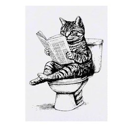 'Cat Sitting on Toilet' Temporary Tattoo - Water Resistant, Skin-Safe, Non-Toxic Transfer (TO00077011)
