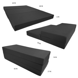 Danfuton Queen Black Trifold Foam Bed, Shikibuton, Portable Ottoman Bed 4 x 60 x 80