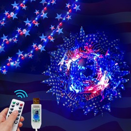 4th of July Decorations Red White and Blue String Lights USB Operated Patriotic Flag Star Fairy Lights with Remote for Independence Day Memorial Day Patriotic Party and Outdoor Décor, 33 FT 99 LEDs