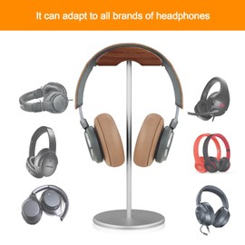 Micool Headphone Stand, Aluminium and Wood Gaming Headset Stand Holder for All Size Headphones with Stable Heavy Base, Headphone Holder for Desk