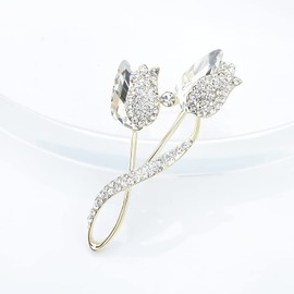 Elegant Tulip Flower Brooch Pin with Teardrop Crystals for Women Wedding Birdal Fashion Rhinestone Bow Floral Jewlery, Crystal Metal, cubic-zirconia