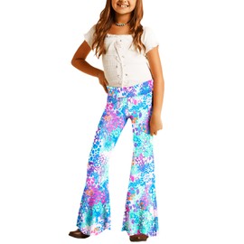 Deerose Kids Bell Bottoms Pants 70s Hippie Dance Pants Elastic Waist Flared Pants Fleck Color 7-8 Years