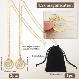 SOFPLATE 1 Box 2Pcs 4.5X Magnifying Glass Necklace Gold Magnifier Necklace Alloy Bling Flower Vintage Long Chain Page Reading Pendants Charms Findings for Jewelry Pendants Supplies DIY Crafts Decor