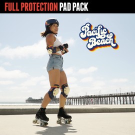 Triple Eight Saver Series Adult/Child Pad Set with Kneesavers, Elbowsavers, and Wrist Savers, for Skate, Bike, and Roller, Large, Pacific Beach