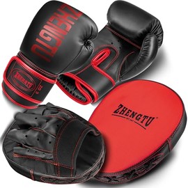 ZHENGTU Boxing Gloves Mitts Set, Includes Punching Gloves, One Size Fits Most, For Martial Arts, Karate, Practice, Lack of Exercise (Black & Red)