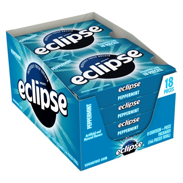 ECLIPSE Peppermint Sugar Free Chewing Gum, 18 Pieces (8 Packs)