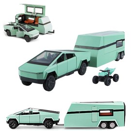 Toy Trucks for Boys Pickup Trailer RV Toy, Diecast Metal Pickup Trailer RV Model Kit, Toy Truck and Trailer with Sound Light and Pull Back, Alloy Model Toy Car Vehicles Gift for Kids Adults