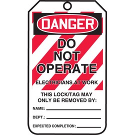 Accuform Lockout Tags, Pack of 25, Do Not Operate Electricians at Work, US Made OSHA Compliant Tags, Tear & Water Resistant PF-Cardstock, 5.75"x 3.25", MLT402CTP