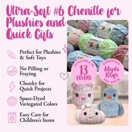 Chenillique XL - Hilo de felpilla de felpa – Paquete de 4 (352 yardas/400 g) – Hilo abigarrado súper voluminoso para peluches, mantas, amigurumi y accesorios – Peach Fizz