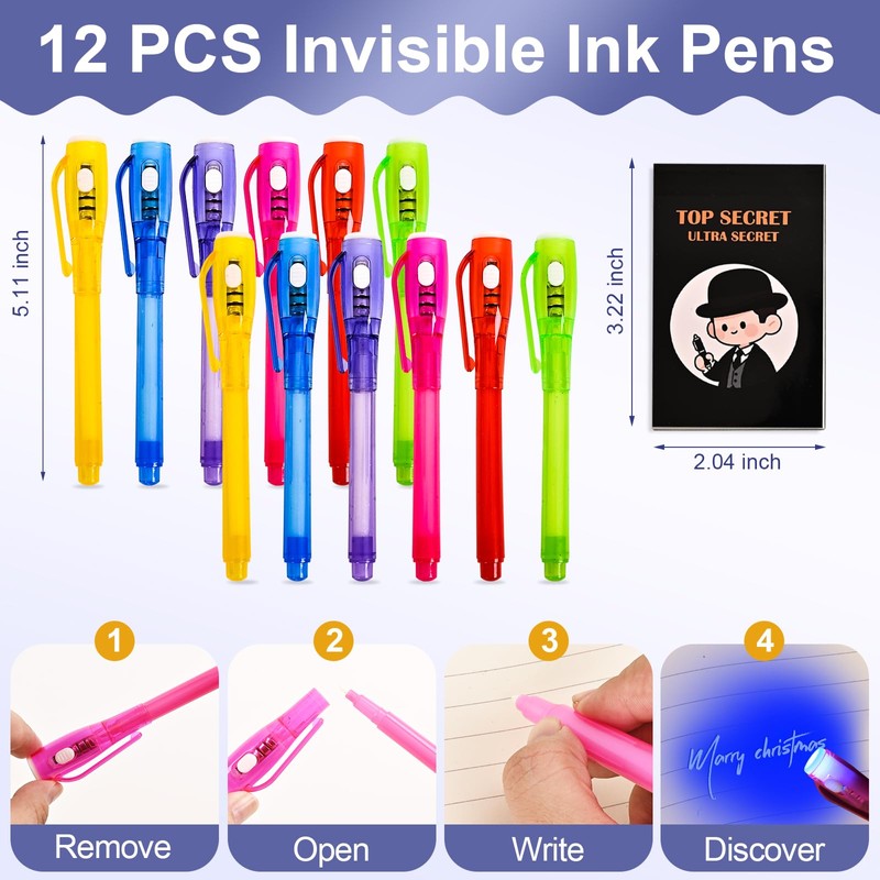 EODVICS 12 Pack Invisible Ink Pens with UV Light &
