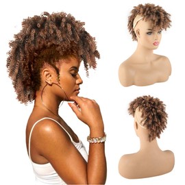 KRSI Mohawk Hair Piece Afro High Puff Mohawk Drawstring Pontail for Black Women, Curly Mohawk Wigs Drawstring Ponytail With Bangs Clip in Ponytail Extension for Black Women(1B/30)