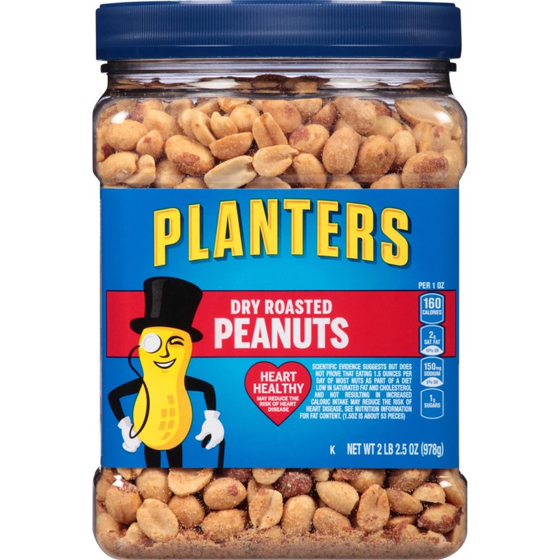 PLANTERS Dry Roasted Peanuts, 34.5 oz Resealable Plastic Jars (Pack