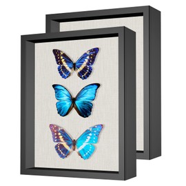 2 Packs 11x14 Shadow Box Frame with Linen Back - Sturdy Rustic Memory Display Case of Flower, Pictures, Medals and More, Black