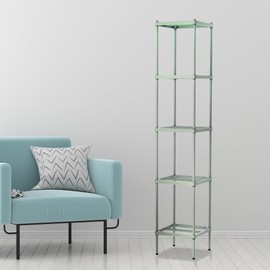 Design Ideas MeshWorks 5 Tier Full Size Metal Storage Shelving Tower for Kitchen, Office, or Garage Organization, 13.8” x 13.8” x 70.9”, Sage Green