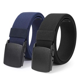 Mens Elastic Stretch Belt Military Tactical Web Belts 2 Pack Nylon Belt for Work,Fit Up to 44 Inches,B-Black+Blue