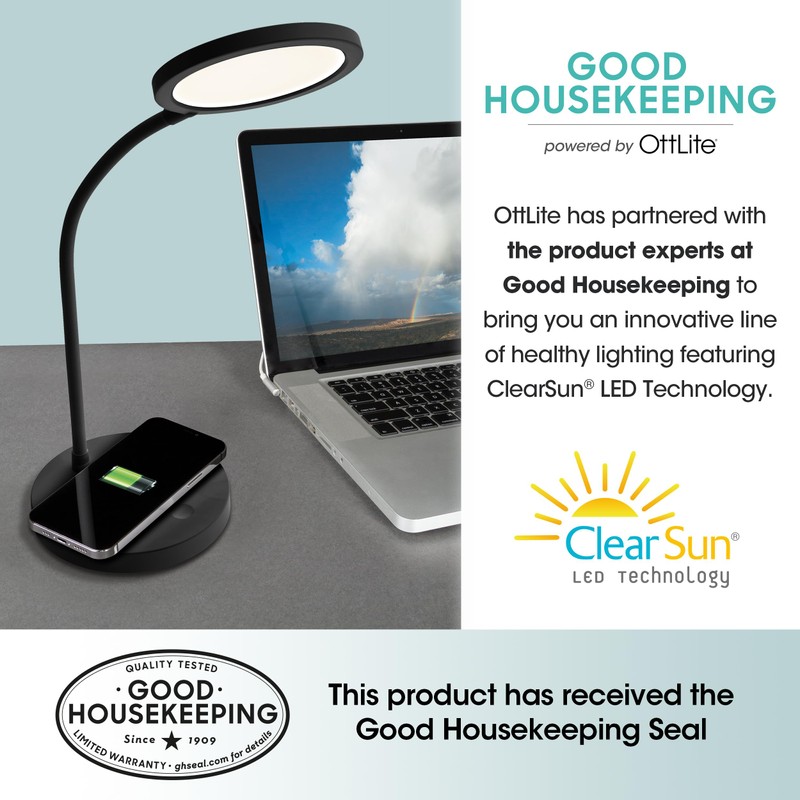OttLite Good Housekeeping Circular LED Desk Lamp with Wireless Charging