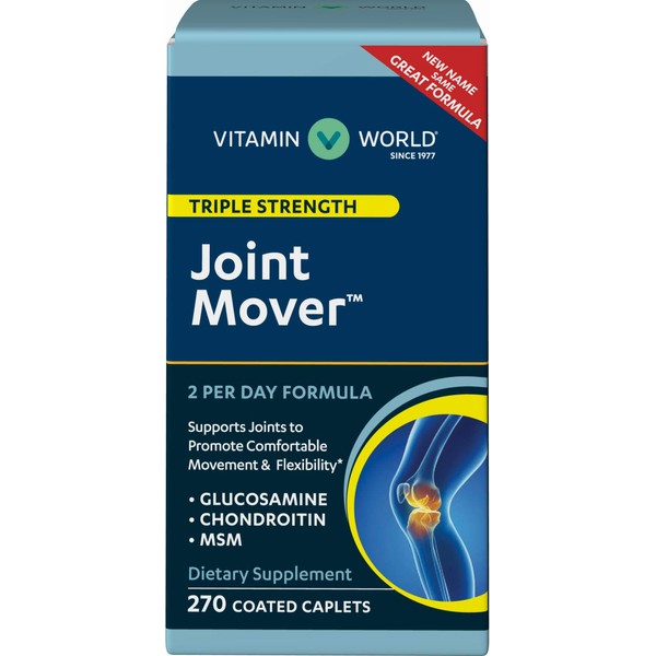 Vitamin World Triple Strength Joint Mover, Glucosamine Chondroitin with MSM Joint Support Supplement, Collagen & Boswellia Serrata Extract, Support Joint Strength, Comfort & Flexibility, 270 Caplets