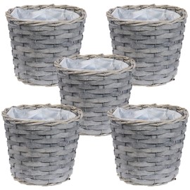 Sunnydaze 5-Piece Wicker Planter Basket Set - Indoor Use Only - Plastic Lined Flower Pots - Gray Poplar Construction with Steel Wire Frame - 6.75-Inch Diameter