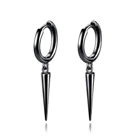 Black Spike Dangle Hoop Earrings - Punk Hip Hop Goth Rivet Awl Spike Huggies Hoop Earrings for Men Women