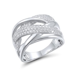 Santuzza 925 Sterling Silver Simulated Diamond Ring Criss-Crossed Shape Cubic Zirconia Ring for Women (9)