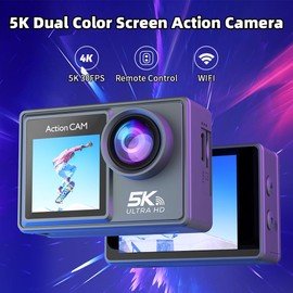 DeKangHY 5K Ultra HD WiFi Action Camera, 30FPS, 2.0" IPS Display, Waterproof Sports Cam with 2.4G Remote Control, with Two Batteries and 64GB Card, mounting kit