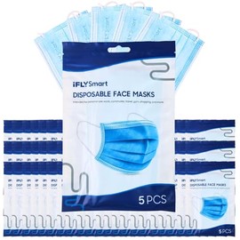 IFLY Smart Premium Disposable Blue Face Mask - Resealable Bag with 5 Masks in Each - Perfect for Travel and Carrying On The Go - Soft on Skin - 60 Pack for Total of 300 Masks 3-Ply Facial Cover