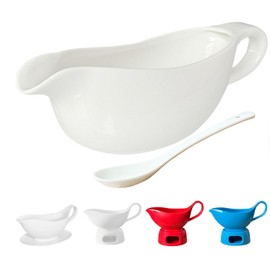 20 OZ Gravy Boat - White Meat Sauce Boat With Spoon - Perfect for Gravy, Sauces and Syrups, Salad Dressings, Creamer, Broth, and More Server